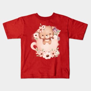 Cute Panda Bear Full Flower - Adorable Panda - Kawaii Panda Kids T-Shirt